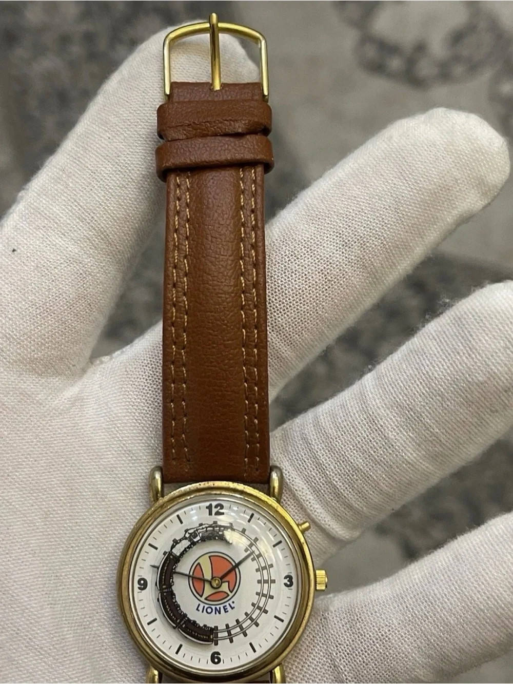 Vintage Lionel Legendary Collectible Train Watch Gold Tone Leather 33mm Men's